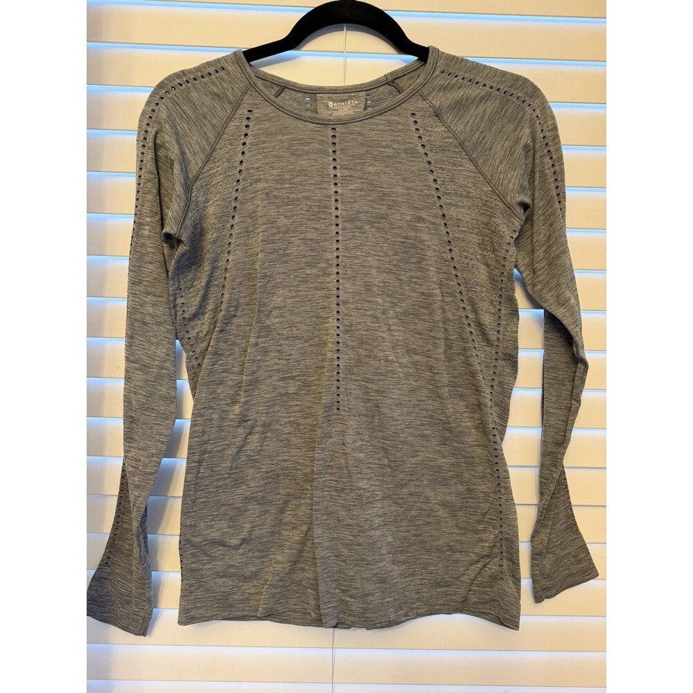 Athleta Foothill Long Sleeve Top Size S Heathered Gray Perforated Stretch Active